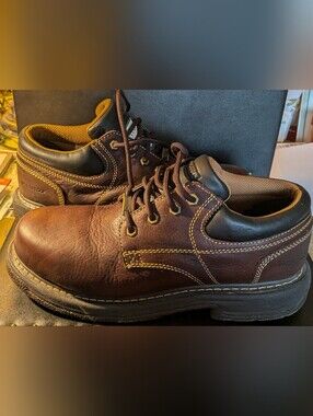 Men's Brown Leather Work Boots with Padded Collar - Durable Lace-Up